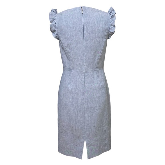 Rebecca Taylor Linen Ruffle Sleeve V-Neck Shift Dress Light Blue Size 4 - Picture 5 of 9